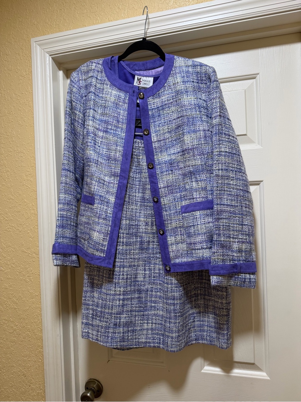 Maggie Sweet Purple Plaid Tweed 3 piece skirt suit